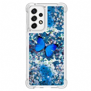 Mobilcover Samsung Galaxy A53 5G Blå Glitter Sommerfugle