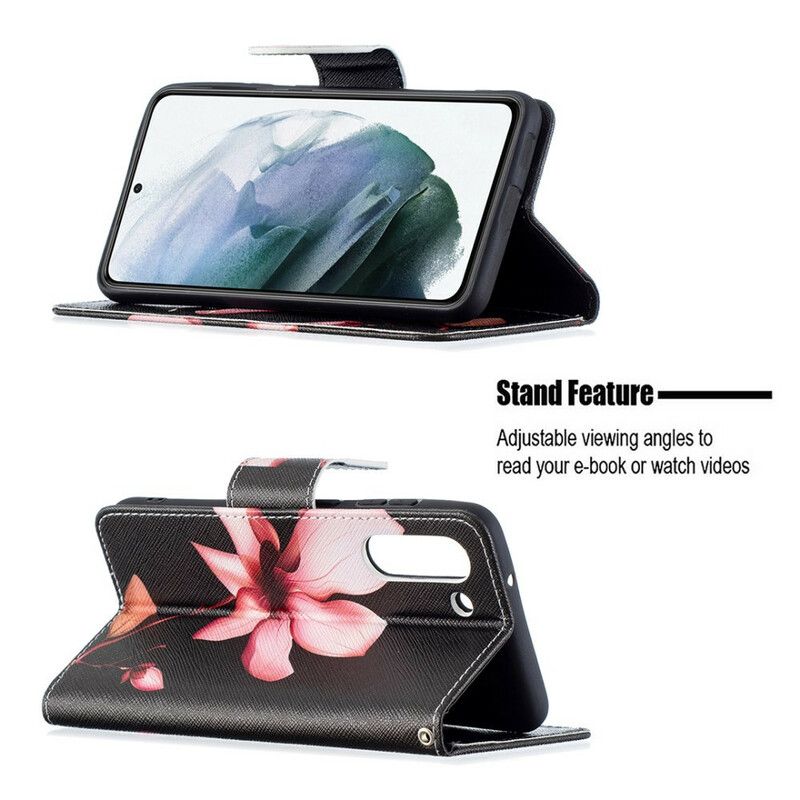 Flip Cover Samsung Galaxy S21 FE Pink Blomst