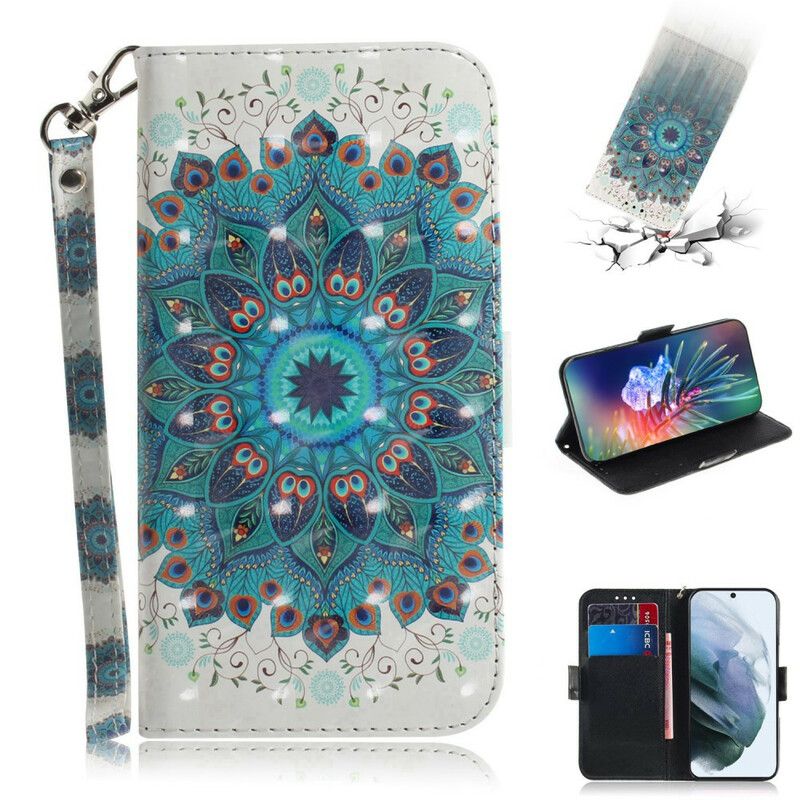 Læder Cover Samsung Galaxy S21 FE Med Snor Mestrerig Strappy Mandala