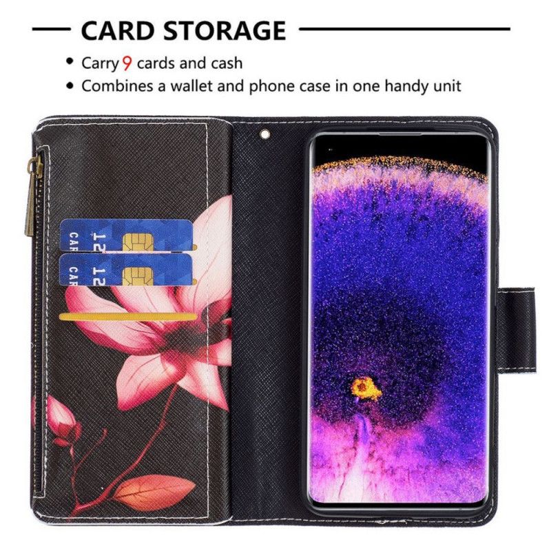 Læder Cover Oppo Reno 7 Blomsterlomme Med Lynlås