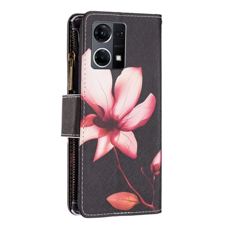 Læder Cover Oppo Reno 7 Blomsterlomme Med Lynlås