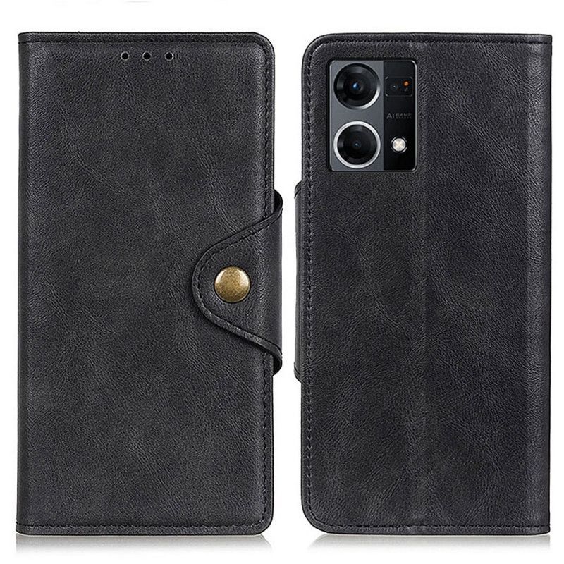 Læder Cover Oppo Reno 7 Imiteret Læderknap