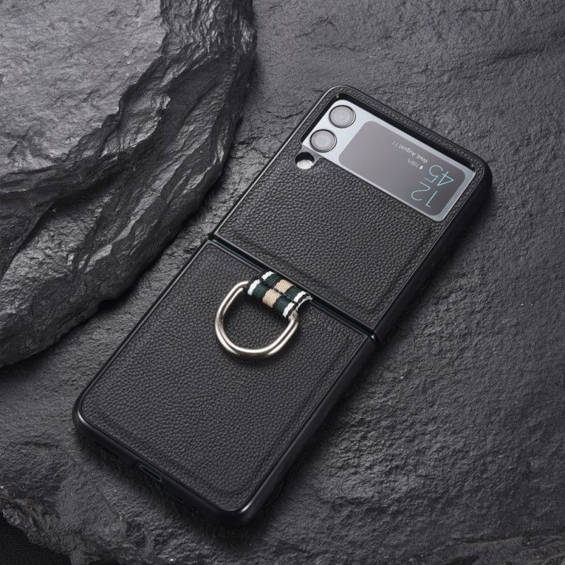 Cover Samsung Galaxy Z Flip 3 5G Flip Cover Ægte Litchi Læder Med Ring