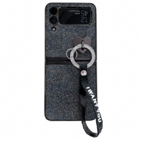 Mobilcover Samsung Galaxy Z Flip 3 5G Flip Cover Pailletter Charms Og Snor