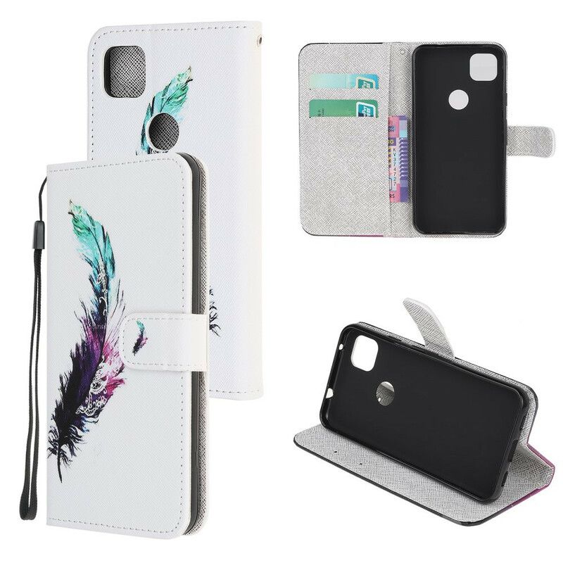 Flip Cover Google Pixel 4a Med Snor Thong Fjer