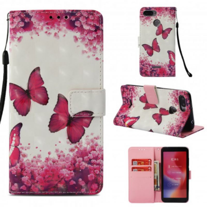 Flip Cover Xiaomi Redmi 6A Røde Sommerfugle