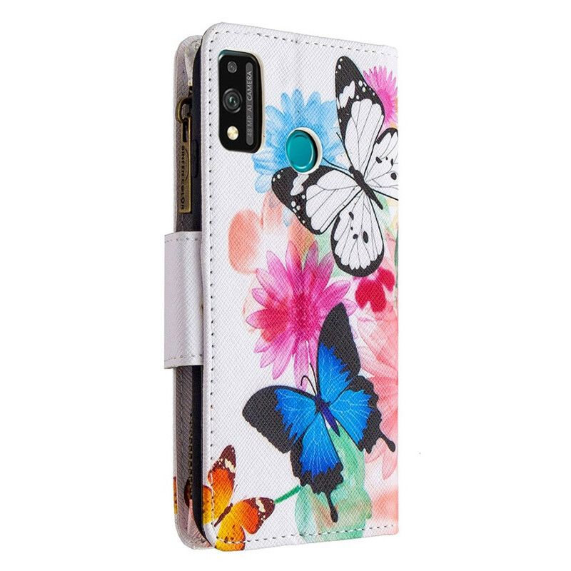 Flip Cover Honor 9X Lite Sommerfugle Med Lynlåslomme