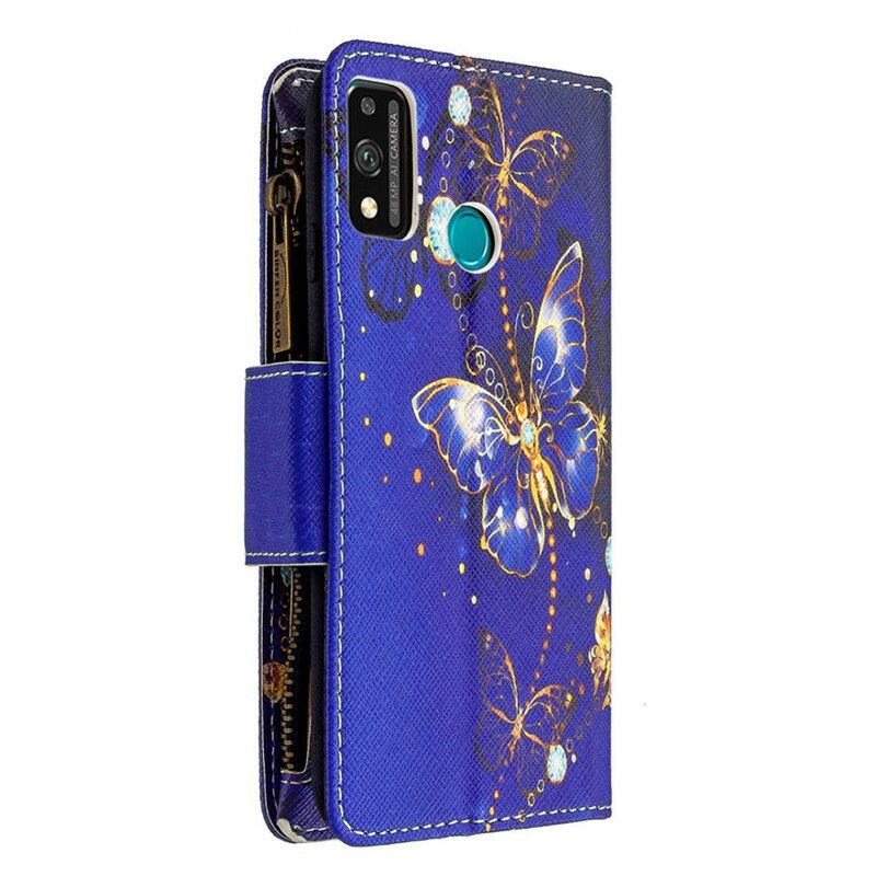 Flip Cover Honor 9X Lite Sommerfugle Med Lynlåslomme
