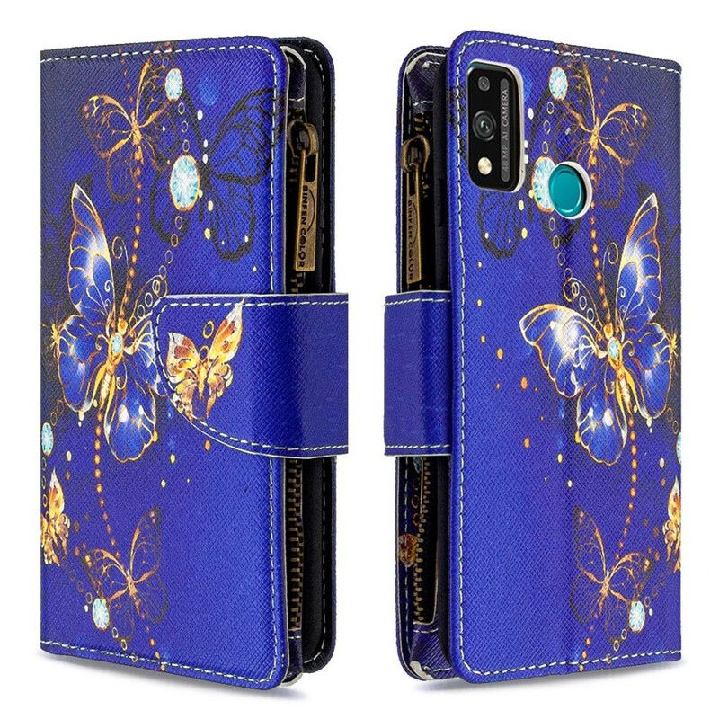 Flip Cover Honor 9X Lite Sommerfugle Med Lynlåslomme