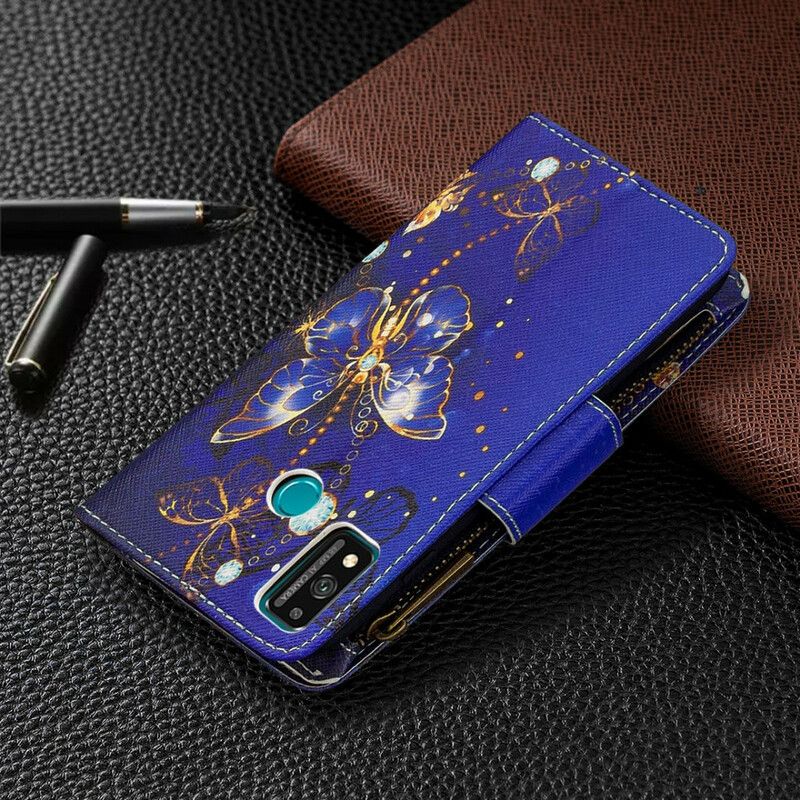 Flip Cover Honor 9X Lite Sommerfugle Med Lynlåslomme