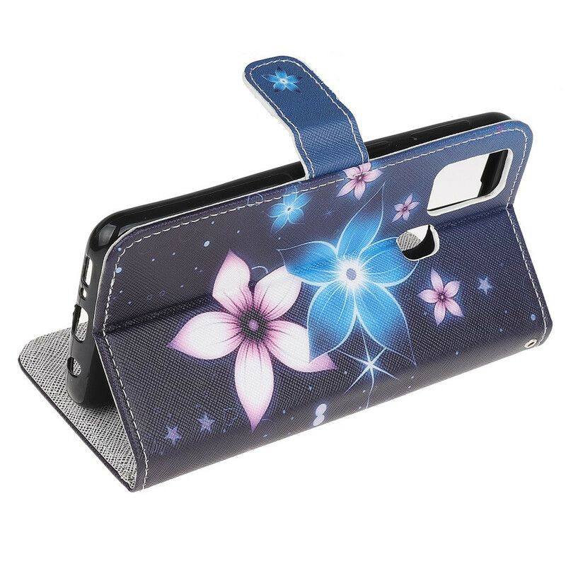 Læder Cover Honor 9X Lite Med Snor Lunar Strap Blomster