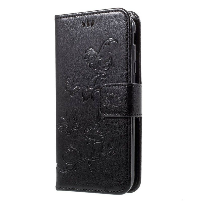 Læder Cover Samsung Galaxy J3 2017 Asiatiske Sommerfugle Og Blomster