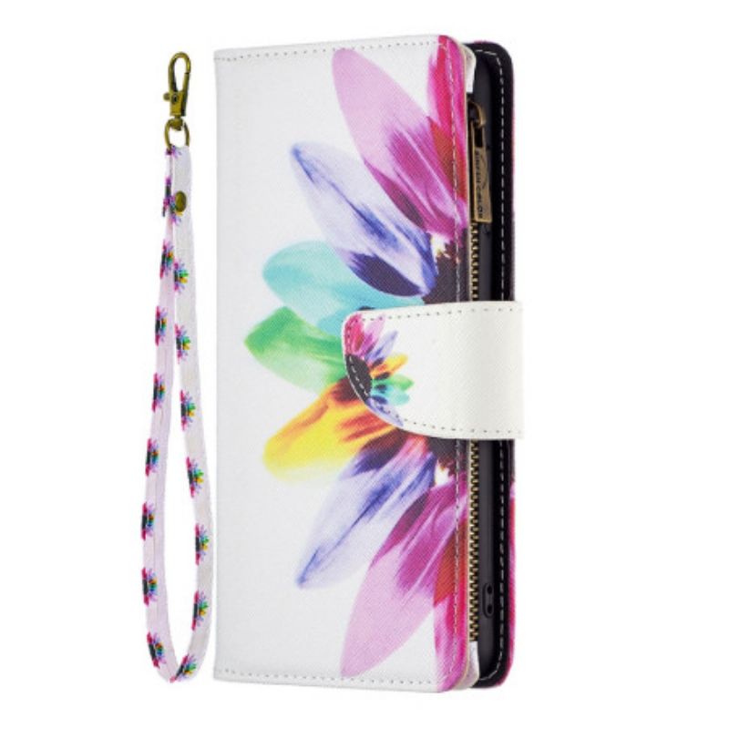 Læder Cover Samsung Galaxy S24 5g Telefon Etui Akvarel Blomsterpung Med Rem