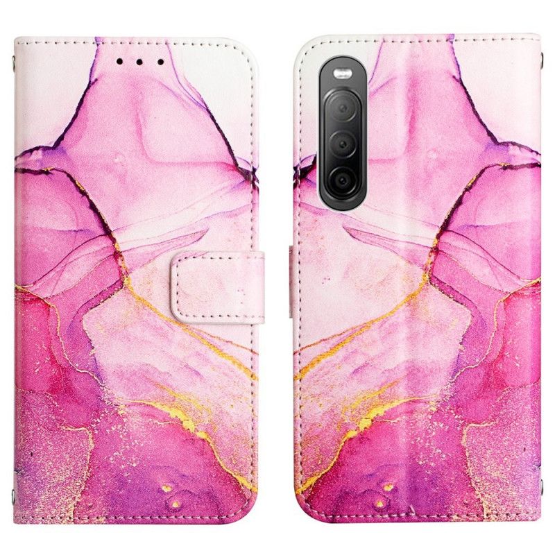 Læder Cover Sony Xperia 10 IV Marmor Med Rem