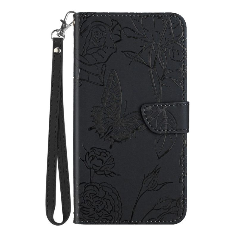 Flip Cover Realme C30 Med Snor Flower Strappy Paillon