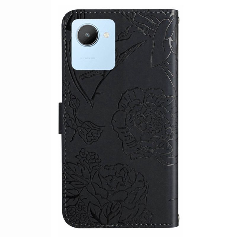 Flip Cover Realme C30 Med Snor Flower Strappy Paillon
