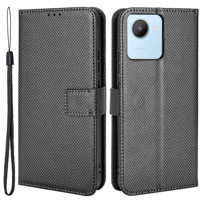 Flip Cover Realme C30 Med Snor Strop Diamond Texture