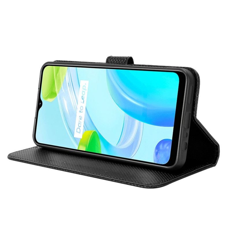 Flip Cover Realme C30 Med Snor Strop Diamond Texture