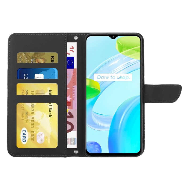 Flip Cover Realme C30 Skulderrem Med Sommerfugleblomster