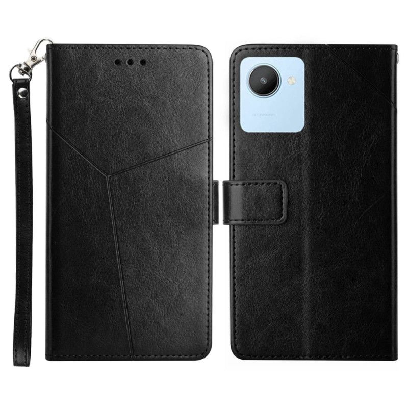 Læder Cover Realme C30 Med Snor Thong Y Lines