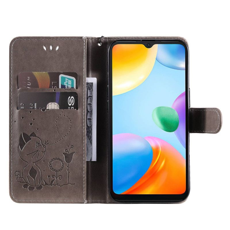 Flip Cover Xiaomi Redmi 10C Med Snor Kat Og Bier I Rem