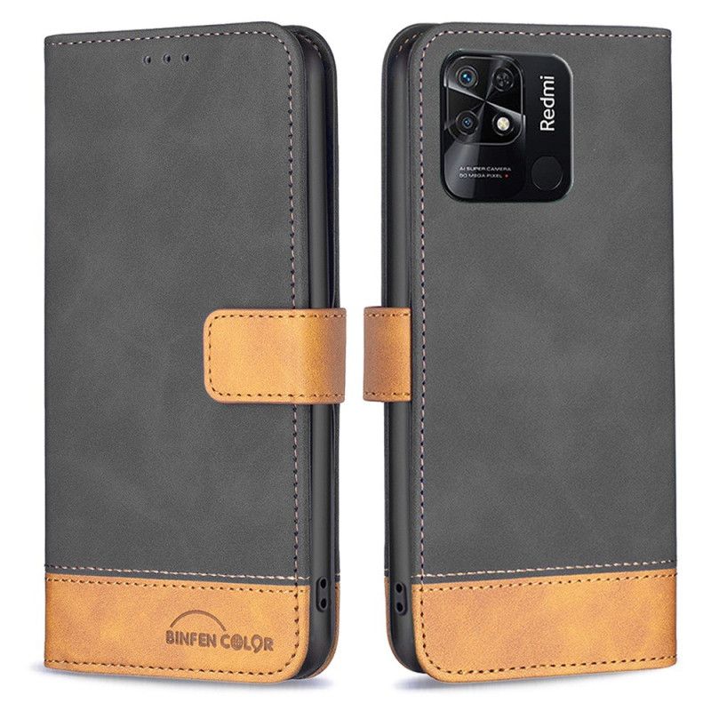 Flip Cover Xiaomi Redmi 10C Tofarvet Imiteret Læder Binfen Farve