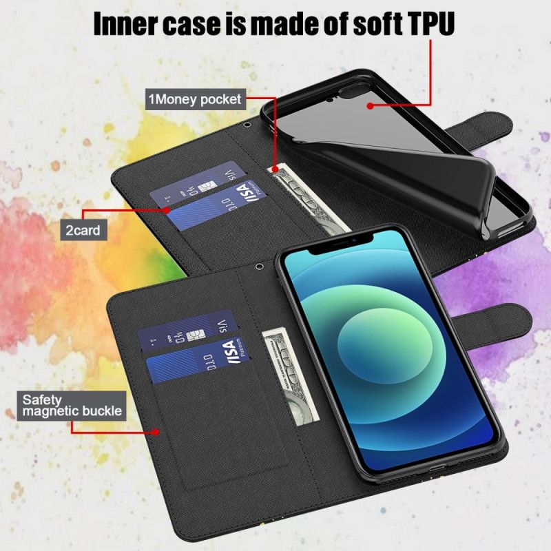Læder Cover Xiaomi Redmi 10C Med Snor Marmorremstil