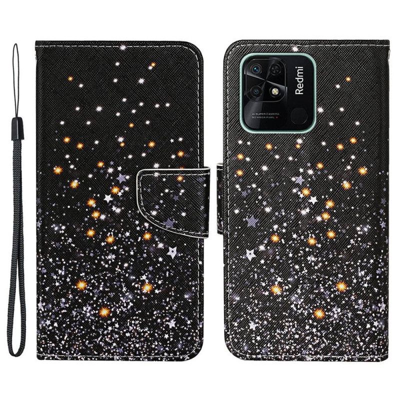 Læder Cover Xiaomi Redmi 10C Med Snor Pailleteffektrem
