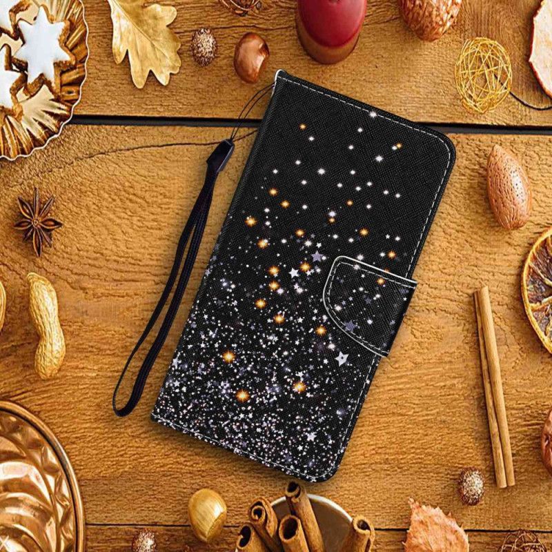 Læder Cover Xiaomi Redmi 10C Med Snor Pailleteffektrem