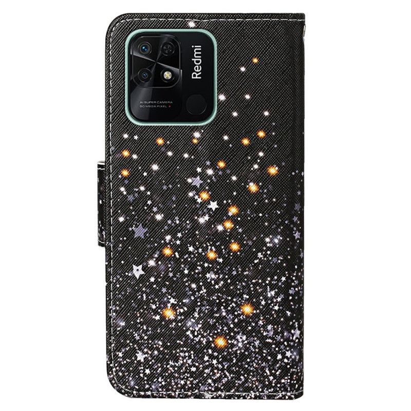 Læder Cover Xiaomi Redmi 10C Med Snor Pailleteffektrem
