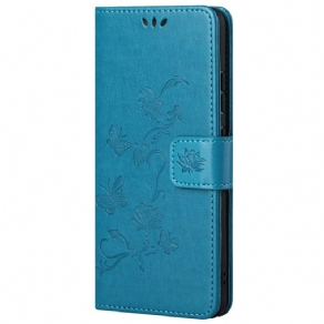 Læder Cover Xiaomi Redmi 10C Med Snor Thong Blomster