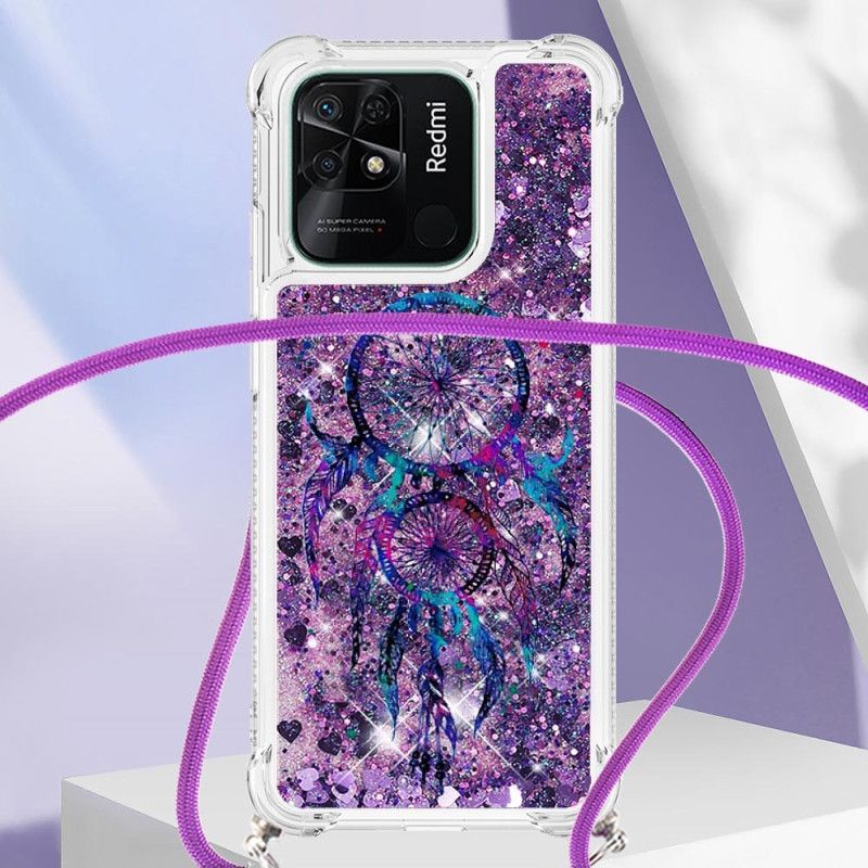 Mobilcover Xiaomi Redmi 10C Med Snor Med Pailletter Drawstring Dreamcatcher
