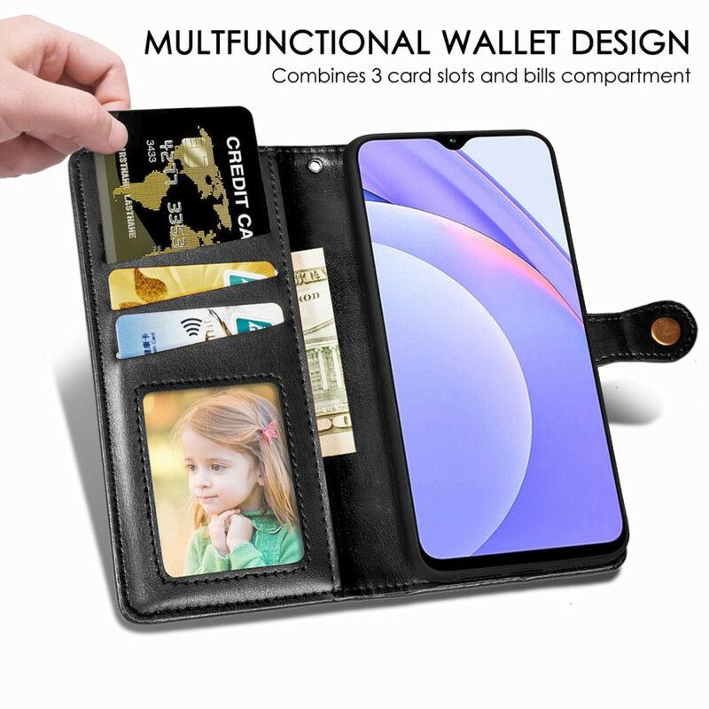 Flip Cover Xiaomi Redmi 9T Imiteret Læder Og Vintage Lås