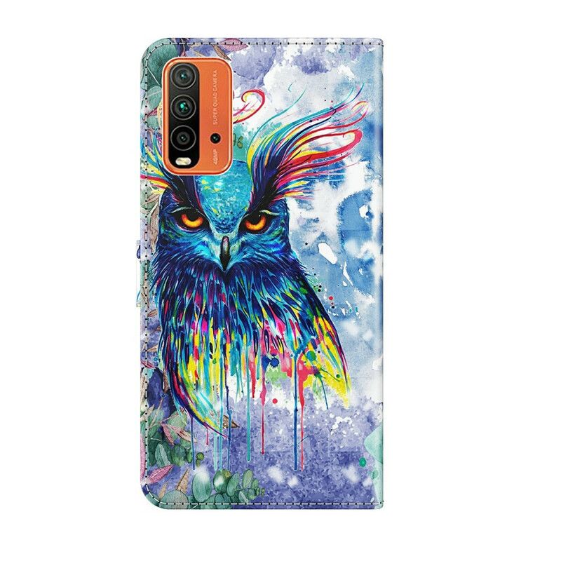Læder Cover Xiaomi Redmi 9T Akvarel Fugl