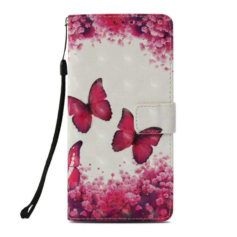 Flip Cover Honor 10 Røde Sommerfugle