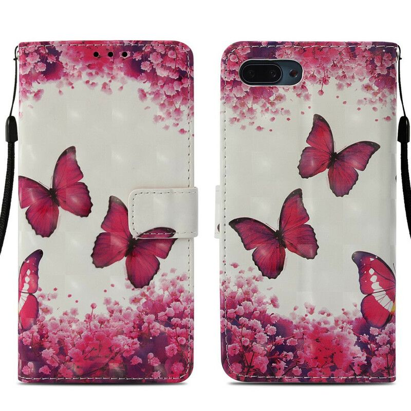 Flip Cover Honor 10 Røde Sommerfugle
