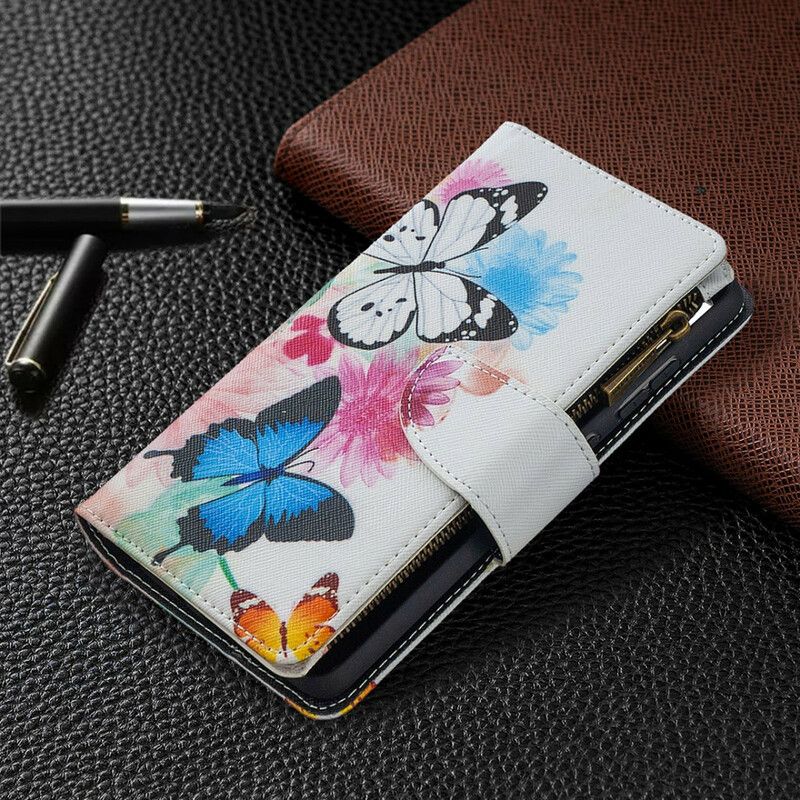 Læder Cover Samsung Galaxy S20 FE Sommerfugle Med Lynlåslomme