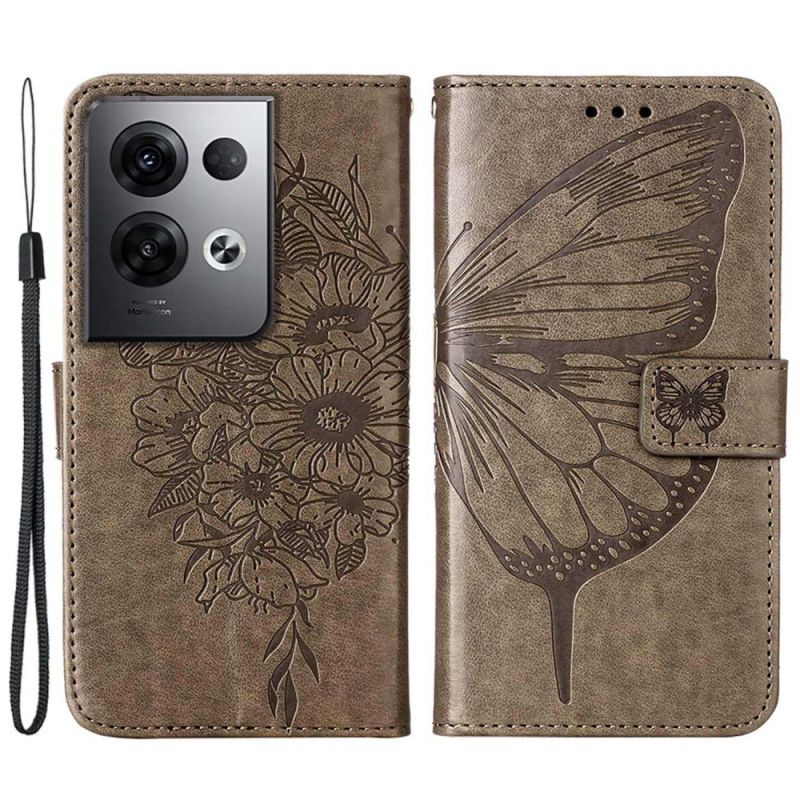 Flip Cover Oppo Reno 8 Pro Med Snor Barok Strop Sommerfugl