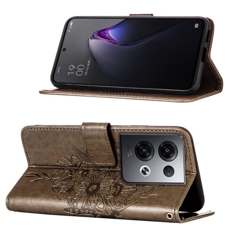 Flip Cover Oppo Reno 8 Pro Med Snor Barok Strop Sommerfugl
