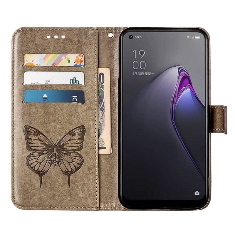 Flip Cover Oppo Reno 8 Pro Med Snor Barok Strop Sommerfugl