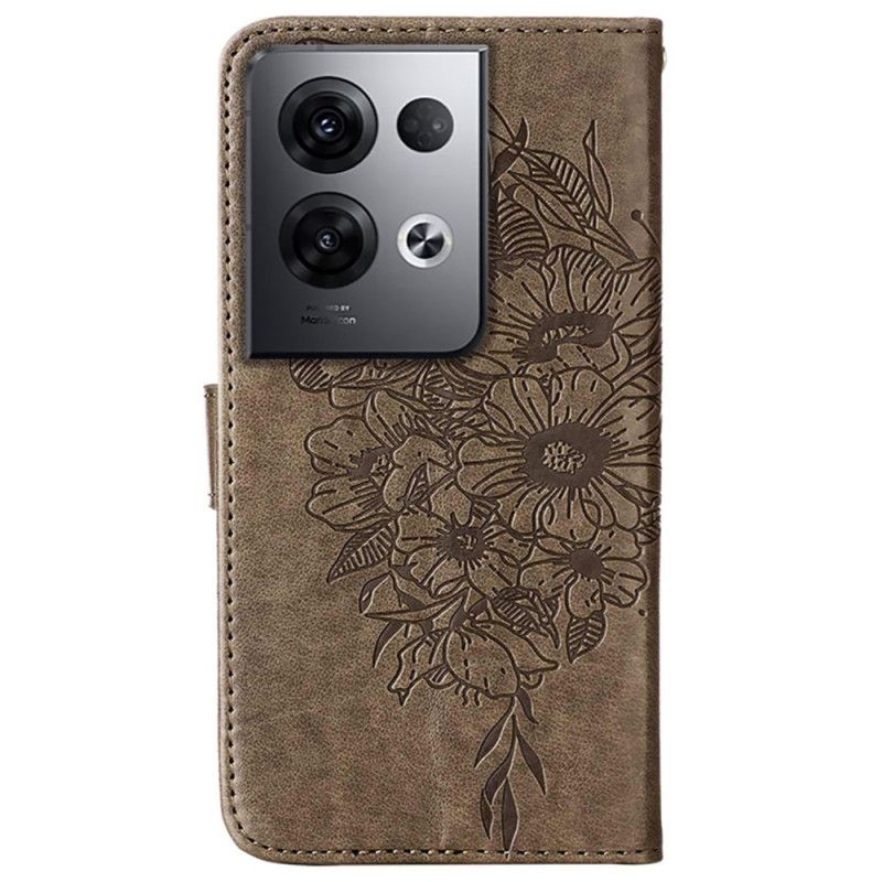 Flip Cover Oppo Reno 8 Pro Med Snor Barok Strop Sommerfugl