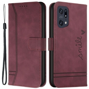Læder Cover Oppo Find X5 Pro Med Snor Smil Strappy