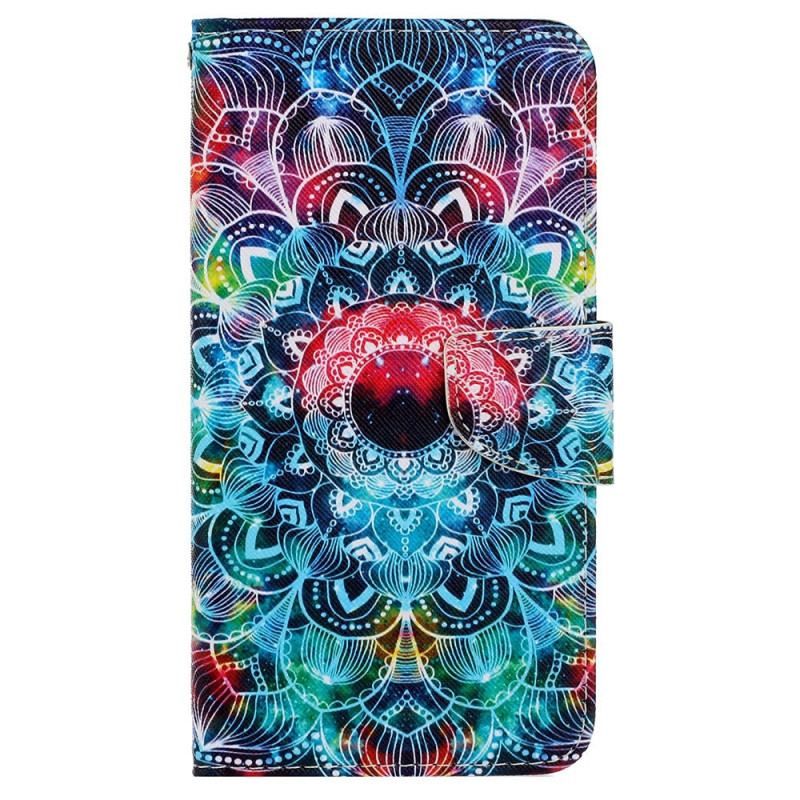 Læder Cover iPhone 15 Med Snor Farverig Mandala Med Rem