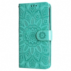 Flip Cover iPhone 16 Solsikkemønster Med Rem