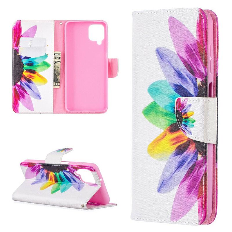 Læder Cover Samsung Galaxy A12 / M12 Akvarelblomst