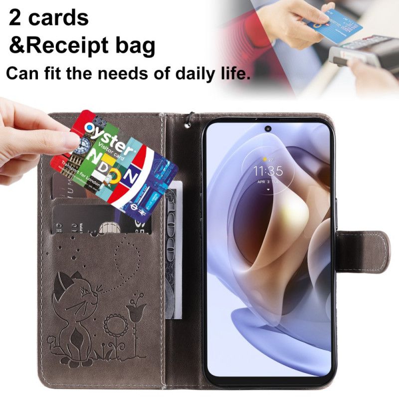 Flip Cover Moto G31 / Moto G41 Med Snor Kat Og Bi Med Rem