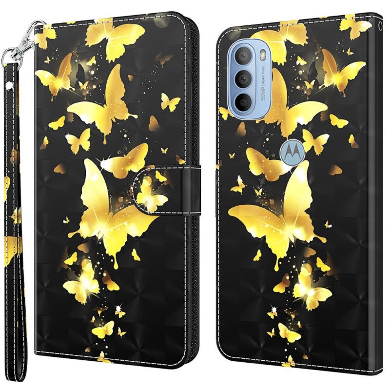 Læder Cover Moto G31 / Moto G41 Gule Sommerfugle