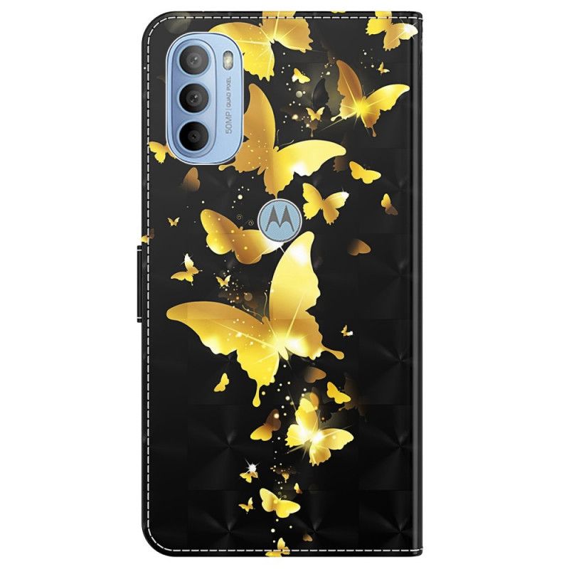 Læder Cover Moto G31 / Moto G41 Gule Sommerfugle