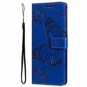 Læder Cover Moto G31 / Moto G41 Med Snor Kæmpe Strappy Sommerfugle