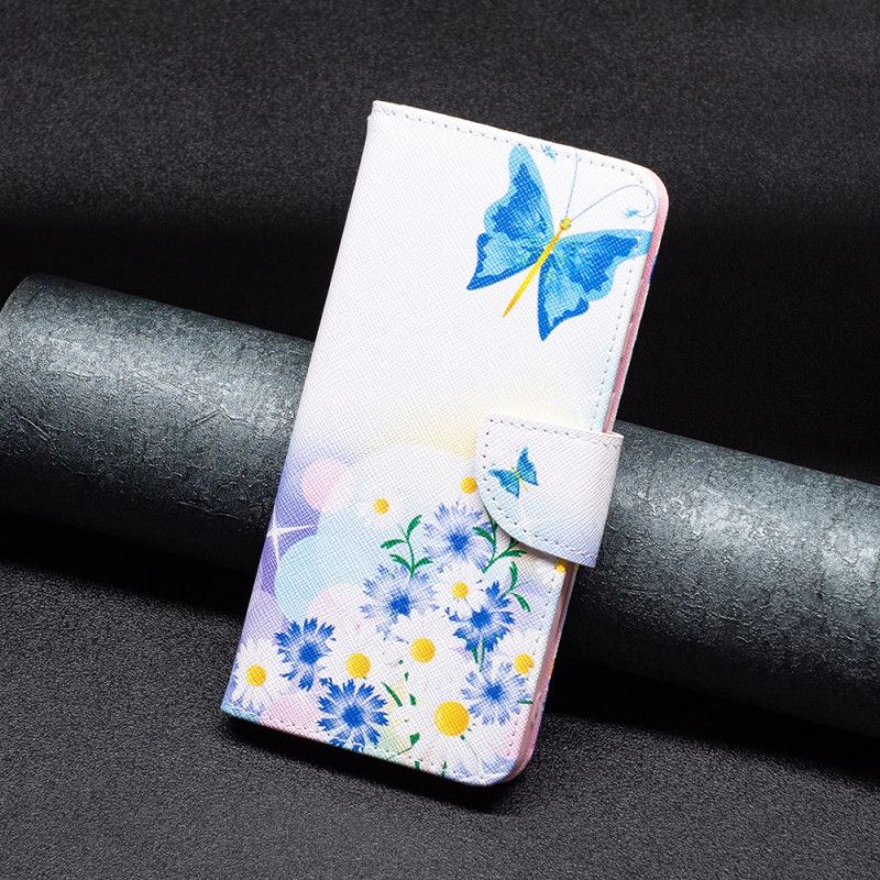 Læder Cover Xiaomi Redmi Note 13 5g Telefon Etui Sommerfugle- Og Blomstermønster